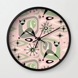 Siamese Cat Abstract on Pink Wall Clock