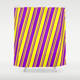[ Thumbnail: Yellow & Dark Violet Colored Lined Pattern Shower Curtain ]