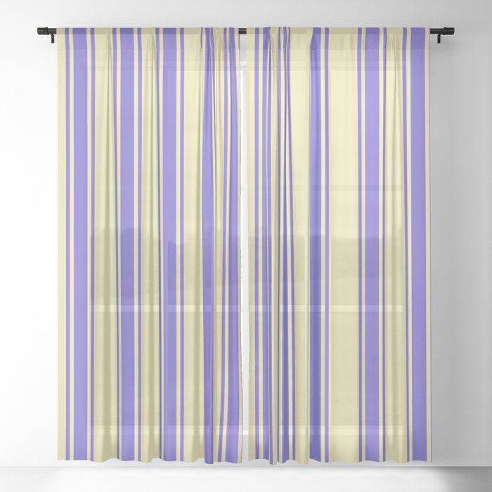 Pale Goldenrod and Slate Blue Colored Striped/Lined Pattern Sheer Curtain