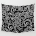 Boho Black & White Paisley Pattern Wandbehang