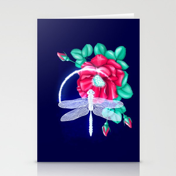 Full bloom | Dragonfly loves roses Stationery Cards