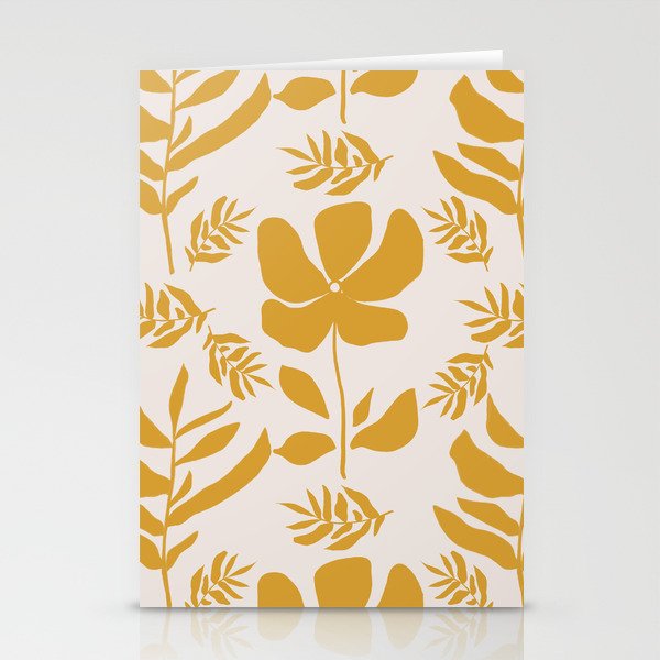 Leaves and Flowers in Mustard Yellow Stationery Cards
