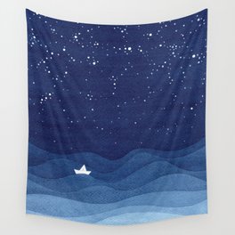 blue ocean waves, sailboat ocean stars Wall Tapestry