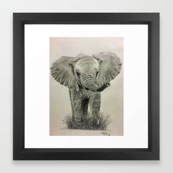 Baby Elephant Pencil Drawing Framed Art Print By Abelcam Society6