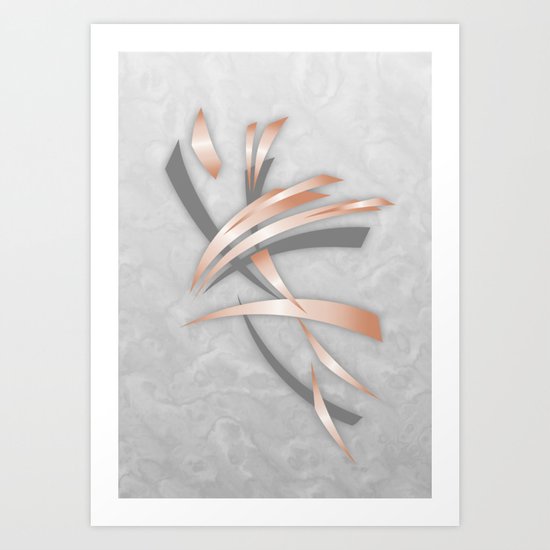 Rose Gold Gray Marble Abstract Art Print