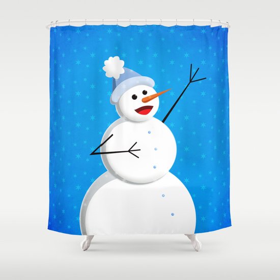 Blue Happy Singing Snowman Shower Curtain