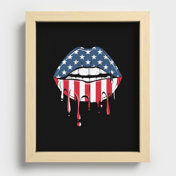 American Flag Lips Pretty Girly Recessed Framed Print