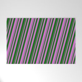 [ Thumbnail: Orchid & Dark Green Colored Lined/Striped Pattern Welcome Mat ]