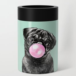 Bubble Gum Black Pug in Green Can Cooler