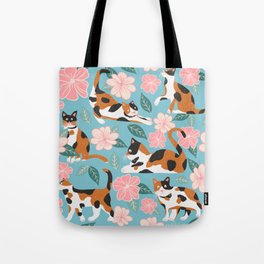 Cats & Blooms - Turquoise Pink Palette Tote Bag