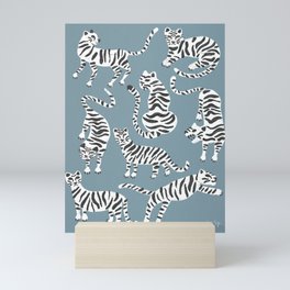 Tiger Collection – White on Blue Mini Art Print