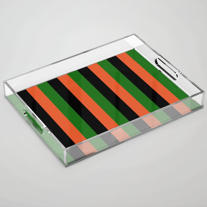 Japanese Black Orange Green Stripes Pattern Acrylic Tray