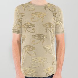Gold Egypt Eye Of Horus Pattern All Over Graphic Tee