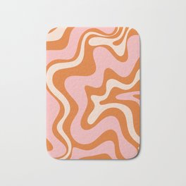 Liquid Swirl Retro Abstract Pattern in Orange Pink Cream Bath Mat | Joyful, Boho, Abstract, Pattern, Cool, Digital, Retro, 60S, Cheerful, Painting 