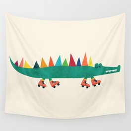 Crocodile on Roller Skates Wall Tapestry