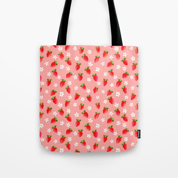 Strawberry Pattern- Pink Background Tote Bag