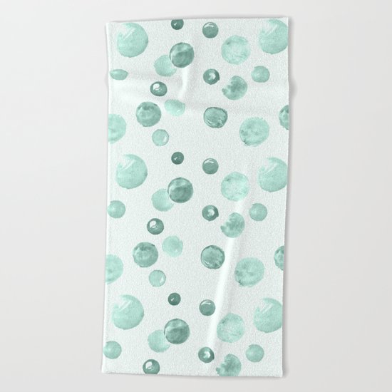 Aqua Sky Watercolors Polka Dots Beach Towel
