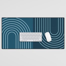 Abstract Geometric Rainbow Lines 5 in Midnight Blue Desk Mat