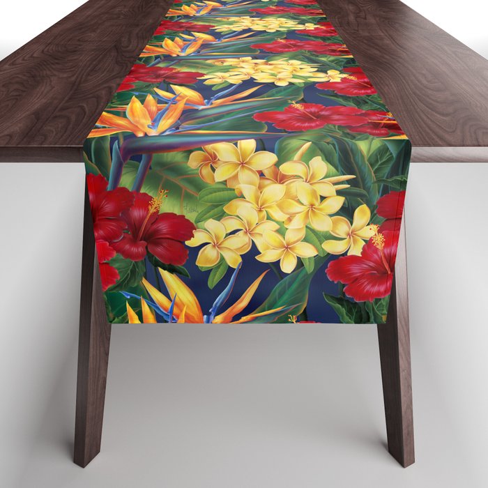 Tropical Paradise Hawaiian Floral Illustration Table Runner
