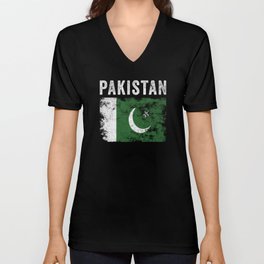 Pakistan Flag Distressed Pakistani Flag V Neck T Shirt