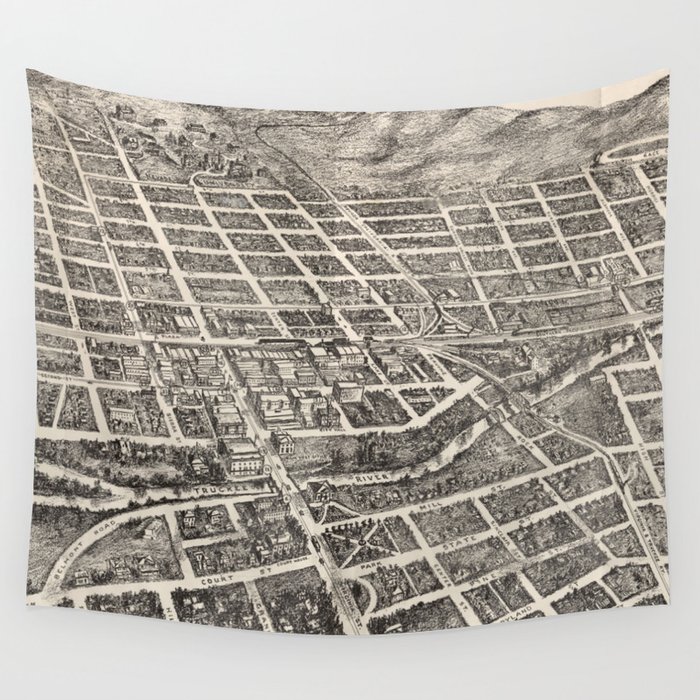 Vintage Pictorial Map of Reno Nevada (1907) Wall Tapestry