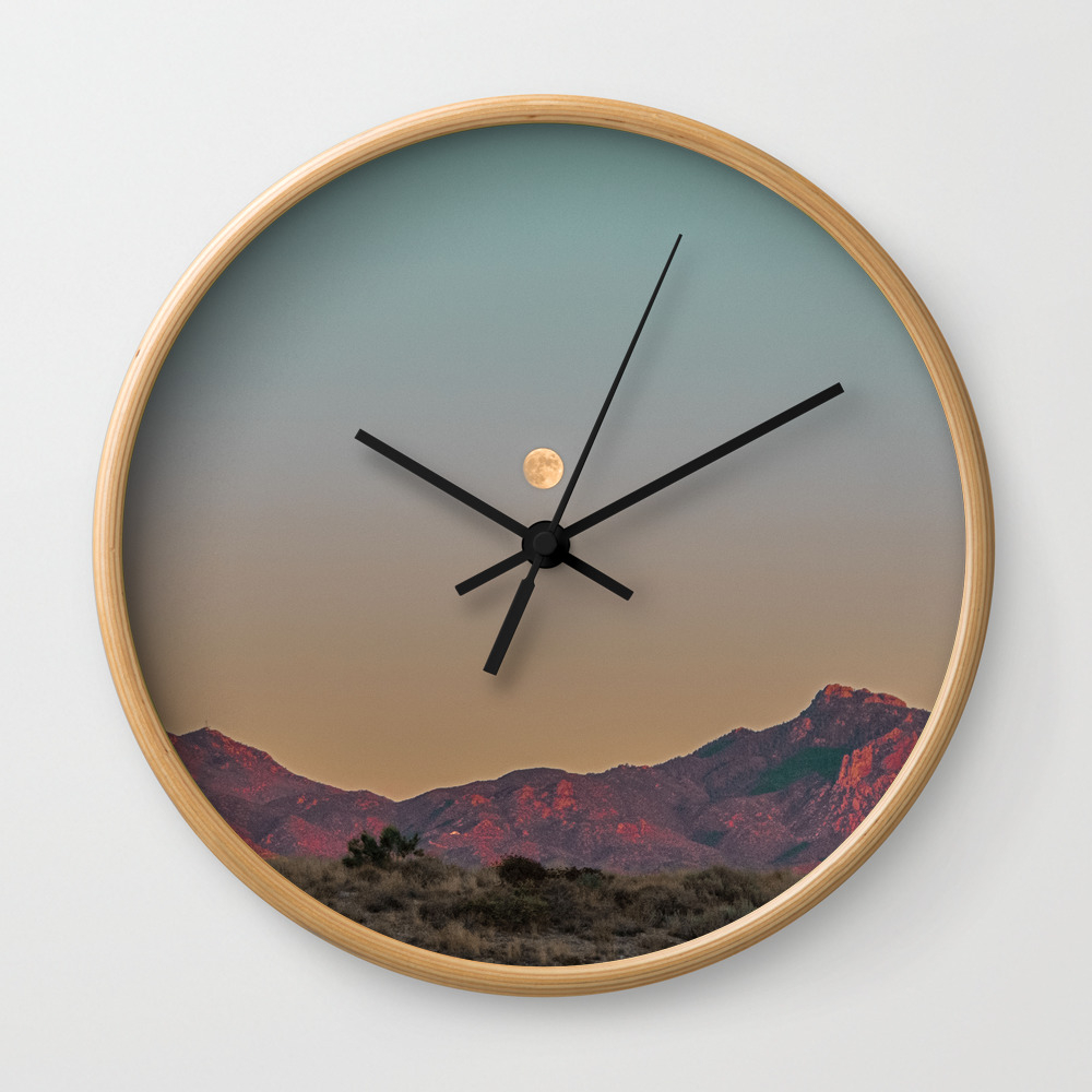 Sunset Moon Ridge Grainy Red Mountain Range Desert Landscape Photography Yellow Fullmoon Blue Sky Wall Clock By Palmtreeprints Society6 Tick tock clocks offers a ginormous range of affordable clocks online. society6