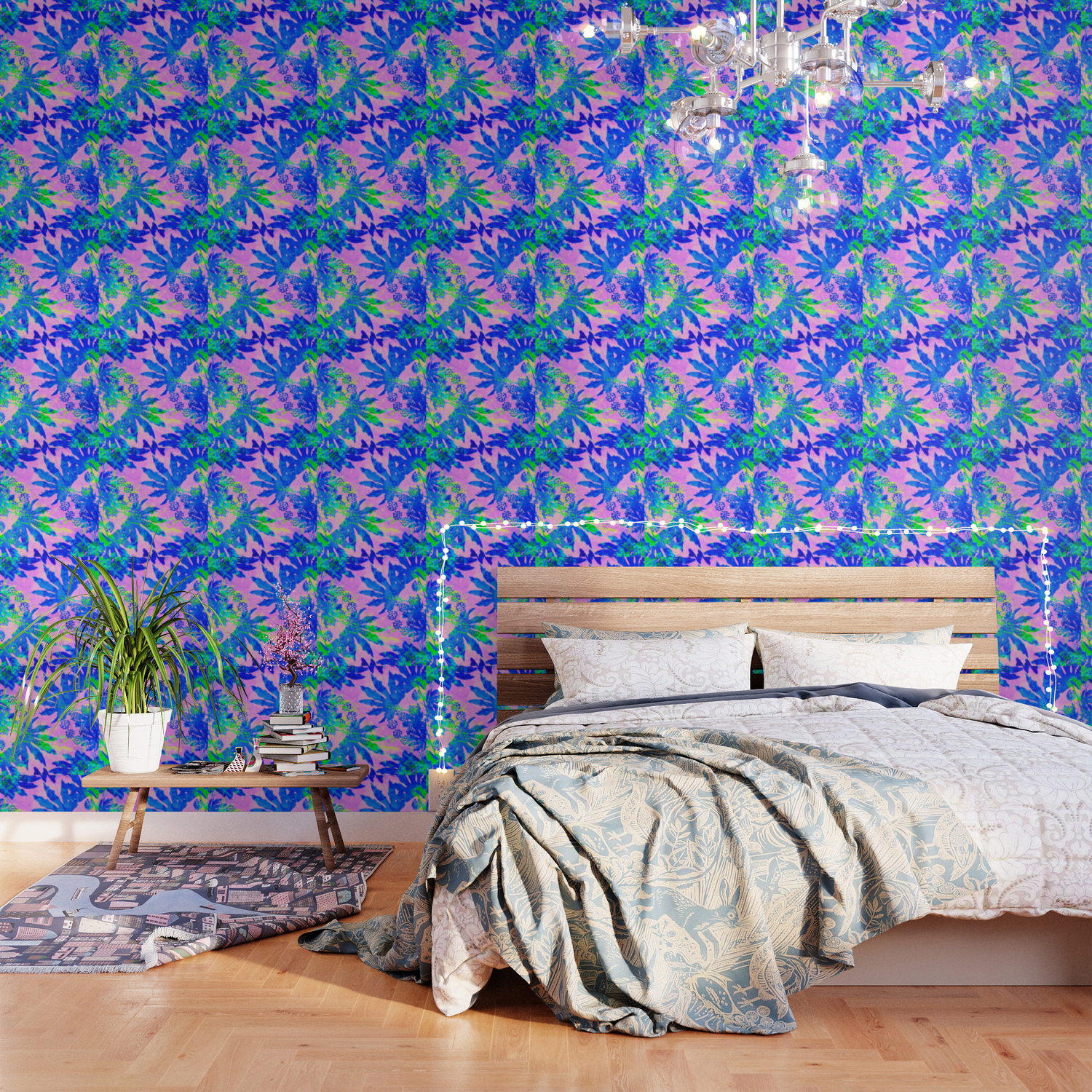 Tropical Adventure Neon Blue Pink And Green Tropical