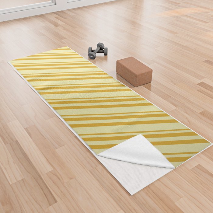 Goldenrod and Pale Goldenrod Colored Stripes Pattern Yoga Towel