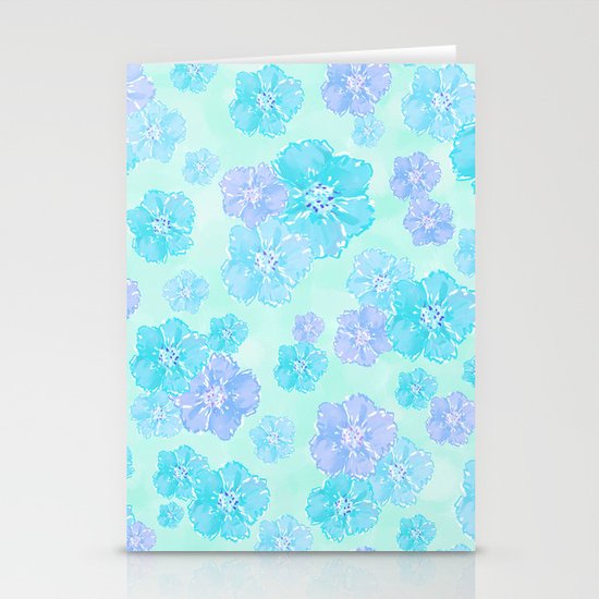 Blossoms Aqua Blue Mint Stationery Cards