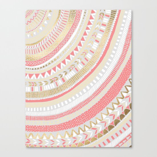 Coral + Gold Tribal Canvas Print