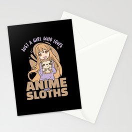 Just A Girl Who Loves Anime And Sloths - Kawaii Stationery Card