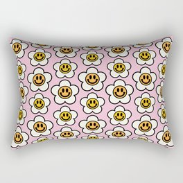 Bold And Funky Flower Smileys Pattern (Pink BG) Rectangular Pillow