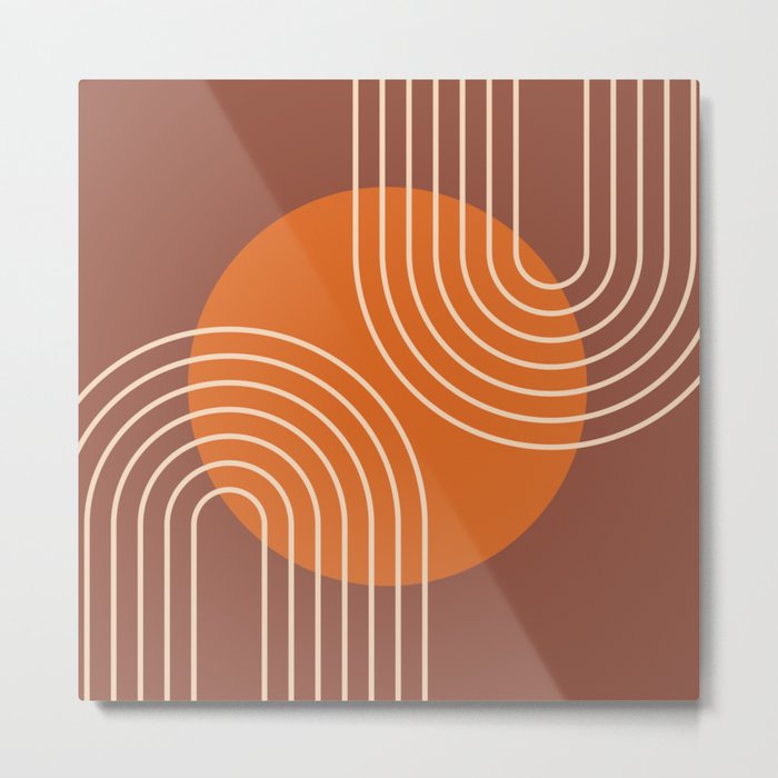 Mid Century Modern Geometric 182 in Terracotta Orange Beige Metal Print