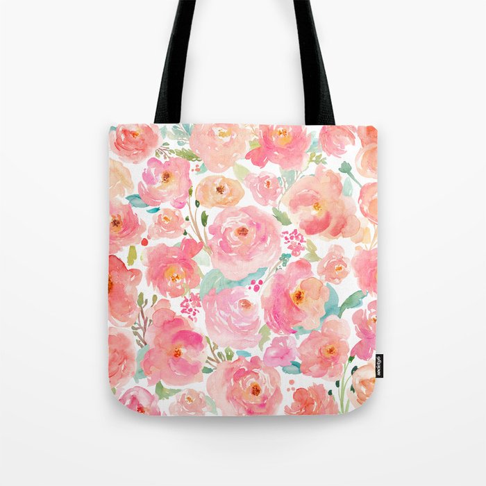 Watercolor Peonies Summer Bouquet Tote Bag