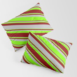 [ Thumbnail: Dark Red, Grey & Chartreuse Colored Lined/Striped Pattern Pillow Sham ]