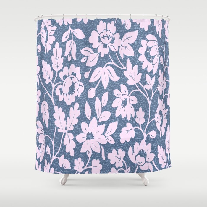 William Morris Blue And Pink Floral Pattern,Victorian,Arts And Crafts,Art Nouveau,Botanical,Vintage, Shower Curtain