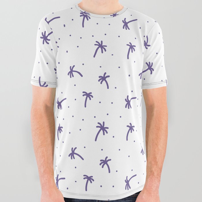Purple Doodle Palm Tree Pattern All Over Graphic Tee