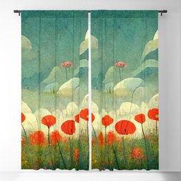 Poppy Landscape Watercolor Floral Blackout Curtain