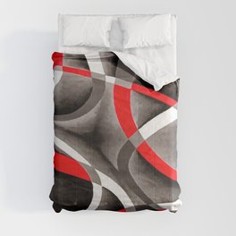 Eighties Red White and Grey Geometrical Curves On Black Comforter