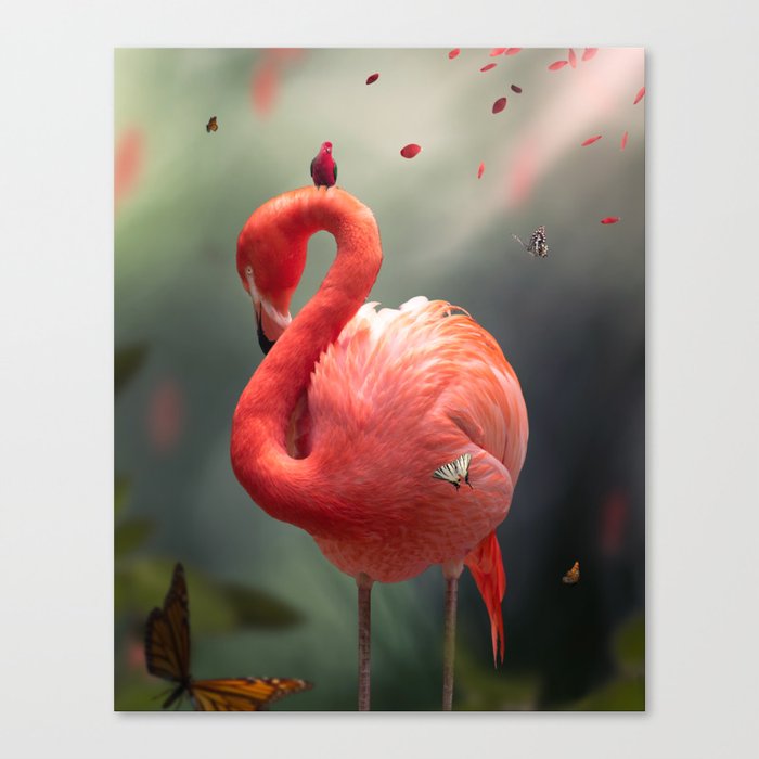 Flamingo with Butterflies Canvas Print