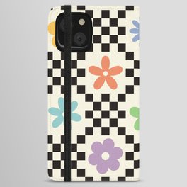 Retro Colorful Flower Double Checker iPhone Wallet Case