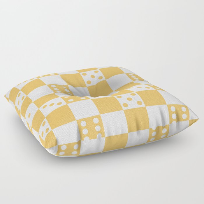 Checkered Dice Pattern (Creamy Milk & Banana Yellow Color Palette) Floor Pillow