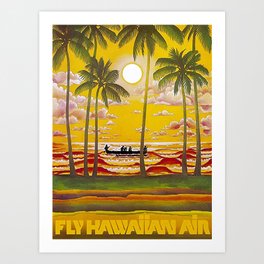 Surf Hawaii, Outrigger, Fly Hawaiian Air Vintage Travel Poster Art Print