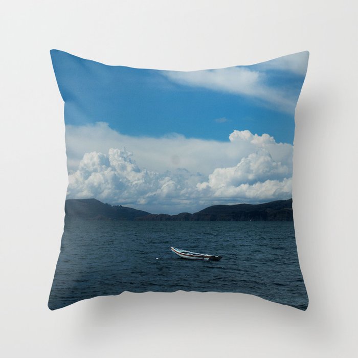 Titicaca lake raft Throw Pillow