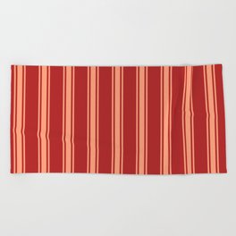 [ Thumbnail: Red & Light Salmon Colored Lines Pattern Beach Towel ]