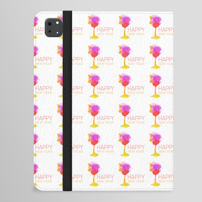 Happy New year celebration with champagne glass watercolor paint drops iPad Folio Case