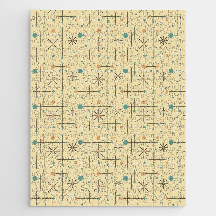 Atomic Retro Mid Century Modern Pattern Yellow, Teal and Orange  Jigsaw Puzzle