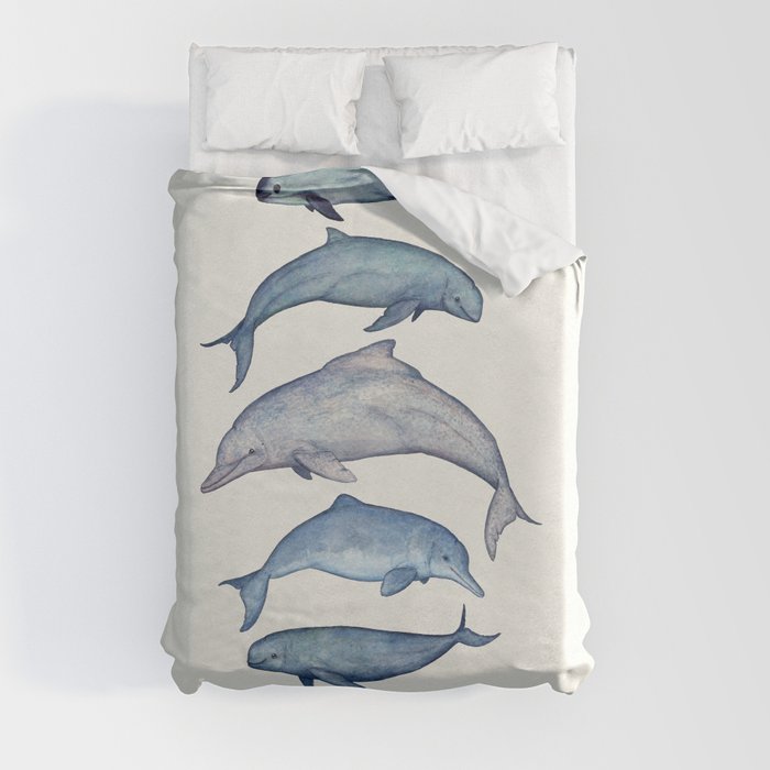 "Rare Cetaceans" by Amber Marine - Watercolor dolphins and porpoises - (Copyright 2017) Duvet Cover
