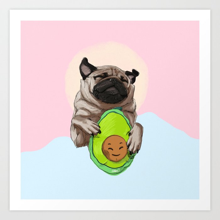 Pug and Avocado Art Print