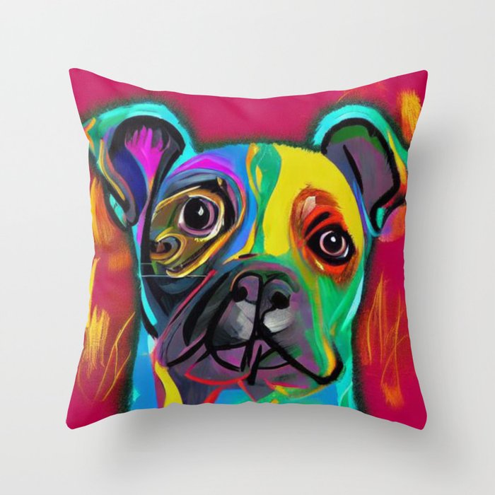 Pit Bull Dog Head Graphic Street Art Throw Pillow